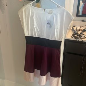 Kate Spade color block dress size 8 white black pink maroon NWT gold zipper